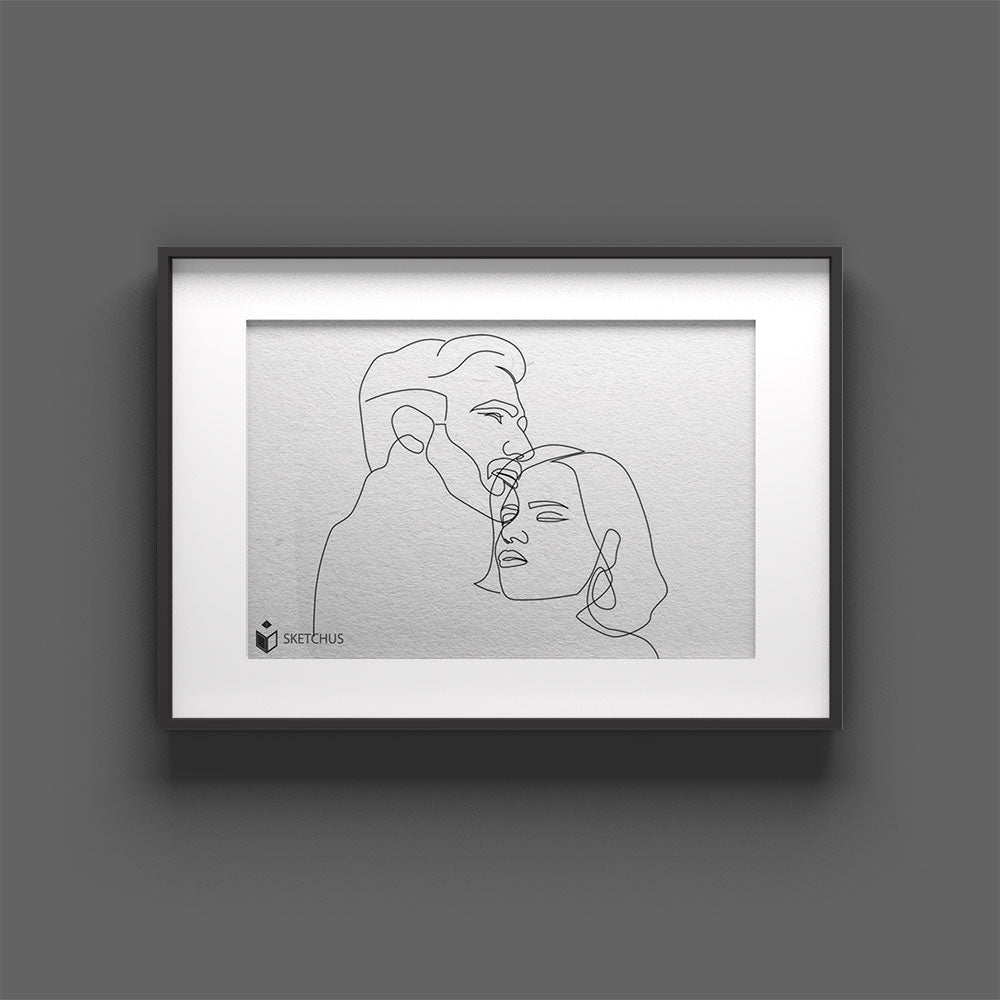 Personalisiertes Familienposter - Familie Strichzeichnung One Line Art Portrait