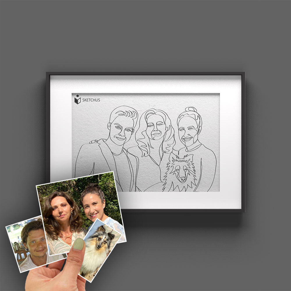 Personalisiertes Familienposter - Familie Strichzeichnung One Line Art Portrait