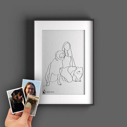 Personalisiertes Tierfoto-Poster One-Line-Art - Tierportrait in Line Art